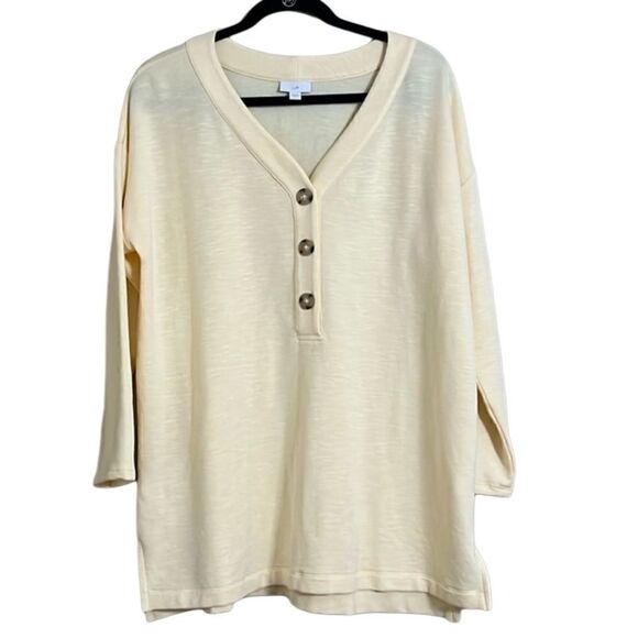 J.Jill- Women’s Butter Yellow Knit Long Sleeve Tunic Henley Button Top, XL P - Picture 2 of 11